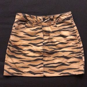 Tiger Print Denim Skirt by Forever 21